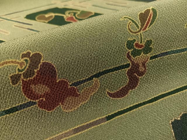 平和屋着物●全通柄　九寸名古屋帯　型染め　成り物　金彩　鬼しぼ縮緬　逸品　CABL0352vp