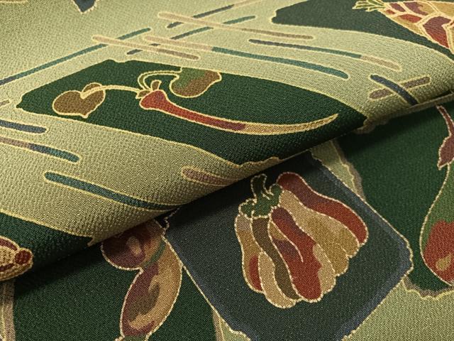 平和屋着物●全通柄　九寸名古屋帯　型染め　成り物　金彩　鬼しぼ縮緬　逸品　CABL0352vp