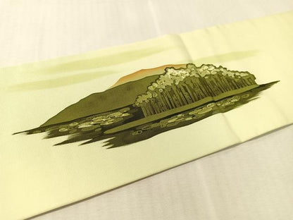 平和屋着物●塩瀬　九寸名古屋帯　ろうけつ染め　風景文　正絹　逸品　CABL0355vp