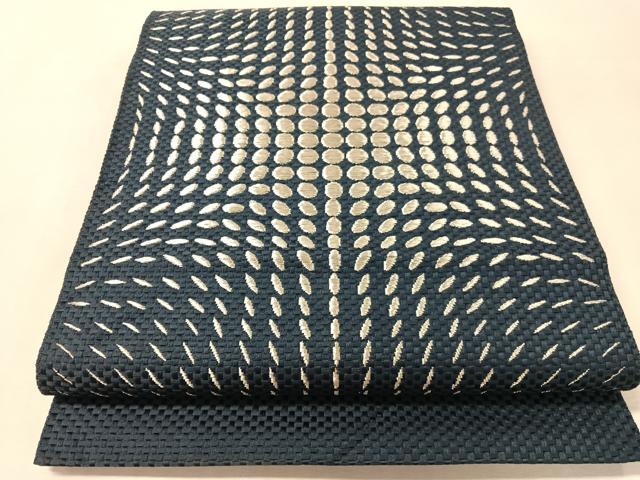 平和屋着物●本場筑前博多織　八寸名古屋帯　幾何学文様　銀糸　正絹　逸品　CABL0356vp