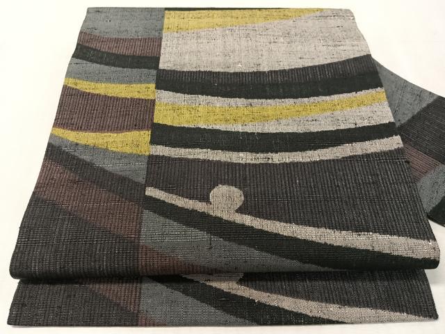 平和屋着物●全通柄　九寸名古屋帯　紬地　幾何学文様　正絹　逸品　CABL0360vp