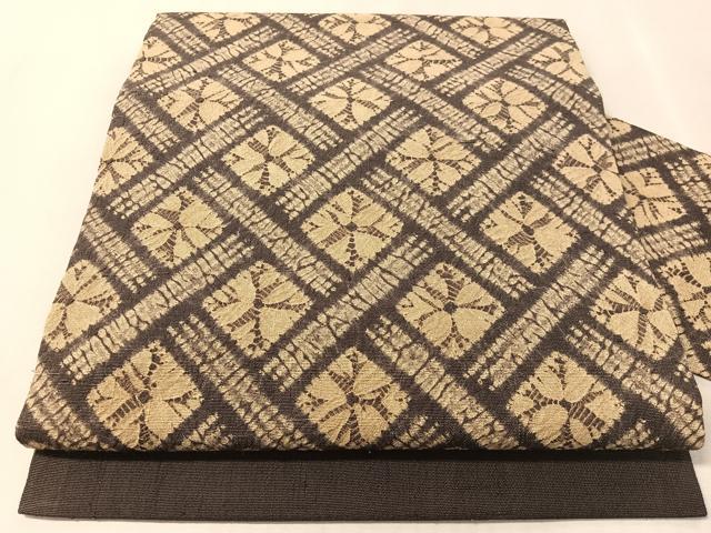 平和屋着物●九寸名古屋帯　生紬　総絞り　菱吉祥文　正絹　逸品　CABL0361vp