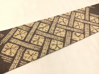 平和屋着物●九寸名古屋帯　生紬　総絞り　菱吉祥文　正絹　逸品　CABL0361vp