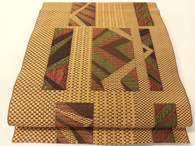 平和屋着物●八寸名古屋帯　色紙吉祥文　金糸　正絹　逸品　CABL0366vp