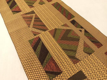 平和屋着物●八寸名古屋帯　色紙吉祥文　金糸　正絹　逸品　CABL0366vp