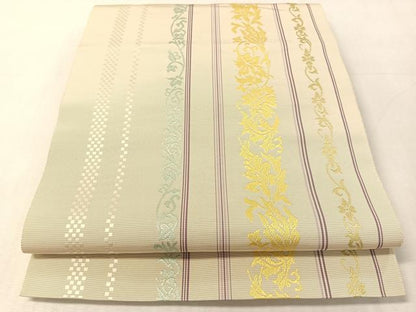 平和屋着物●本場筑前博多織　八寸名古屋帯　花唐草間道　正絹　逸品　CABL0367vp