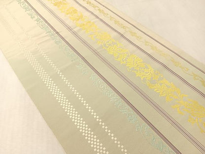平和屋着物●本場筑前博多織　八寸名古屋帯　花唐草間道　正絹　逸品　CABL0367vp