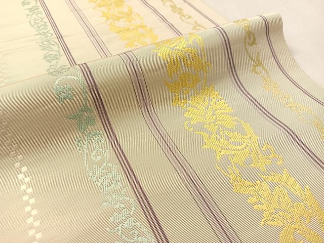 平和屋着物●本場筑前博多織　八寸名古屋帯　花唐草間道　正絹　逸品　CABL0367vp
