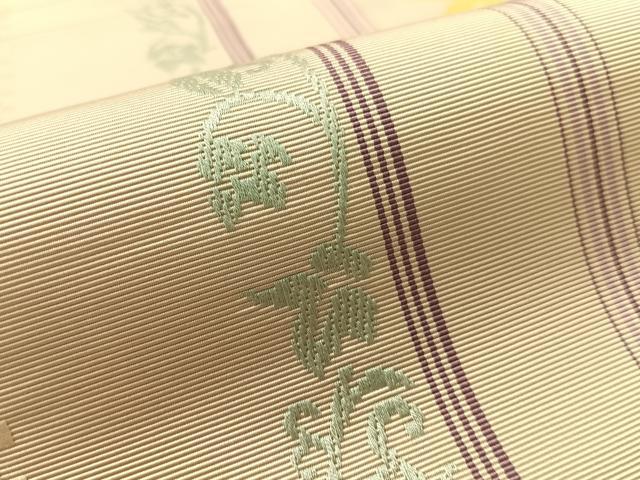 平和屋着物●本場筑前博多織　八寸名古屋帯　花唐草間道　正絹　逸品　CABL0367vp