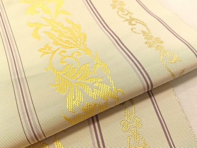 平和屋着物●本場筑前博多織　八寸名古屋帯　花唐草間道　正絹　逸品　CABL0367vp