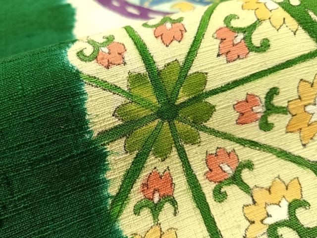 平和屋着物●九寸開き名古屋帯　手描き　紬地　鳳凰花絵皿文　正絹　逸品　CABL0368vp