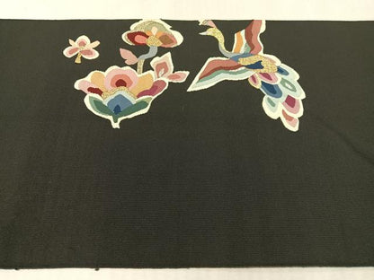 平和屋着物●爪掻き本綴れ　八寸名古屋帯　飛鳥花文　黒地　金銀糸　正絹　逸品　CABL0370vp