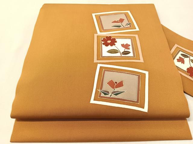 平和屋着物●塩瀬　九寸名古屋帯　駒刺繍　吉祥花文　金彩　正絹　逸品　CABL0371vp