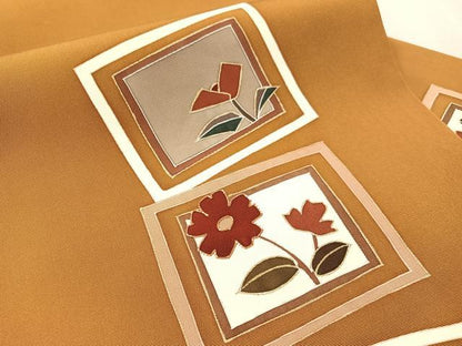 平和屋着物●塩瀬　九寸名古屋帯　駒刺繍　吉祥花文　金彩　正絹　逸品　CABL0371vp