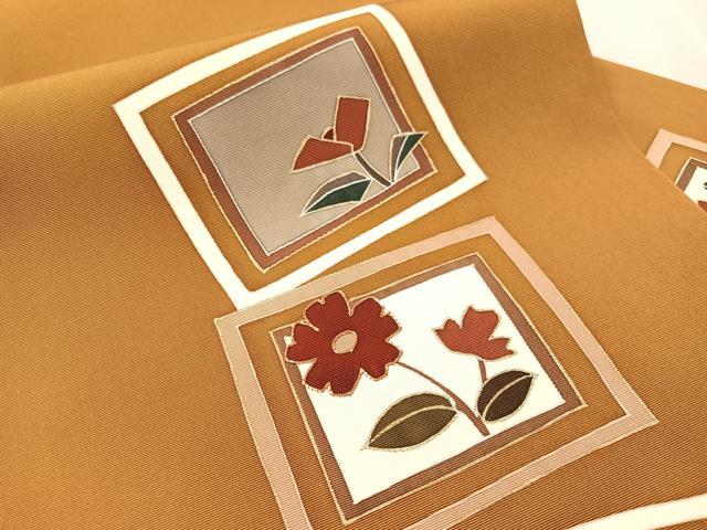 平和屋着物●塩瀬　九寸名古屋帯　駒刺繍　吉祥花文　金彩　正絹　逸品　CABL0371vp