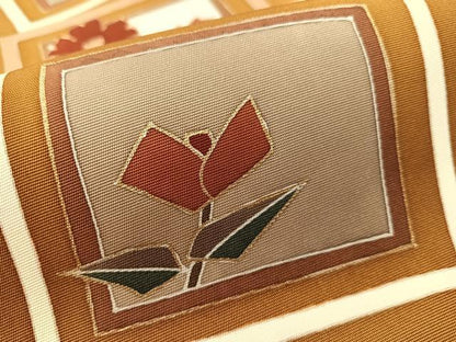 平和屋着物●塩瀬　九寸名古屋帯　駒刺繍　吉祥花文　金彩　正絹　逸品　CABL0371vp