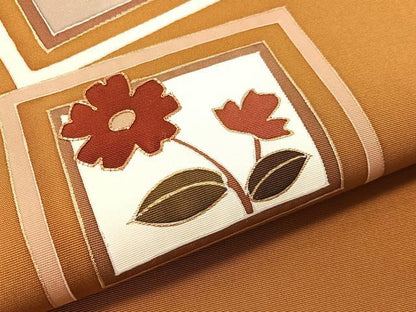 平和屋着物●塩瀬　九寸名古屋帯　駒刺繍　吉祥花文　金彩　正絹　逸品　CABL0371vp