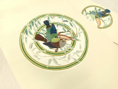平和屋着物●塩瀬　九寸名古屋帯　作家物　手描き　双鳥丸文　小大丸　金彩　たとう紙付き　正絹　逸品　CABL0372vp