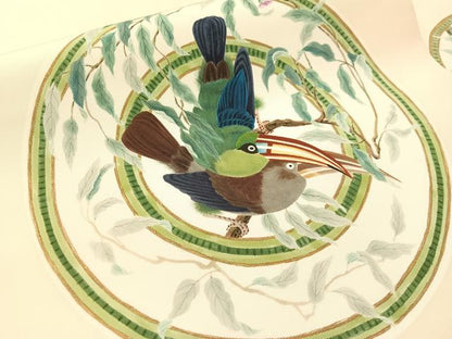 平和屋着物●塩瀬　九寸名古屋帯　作家物　手描き　双鳥丸文　小大丸　金彩　たとう紙付き　正絹　逸品　CABL0372vp