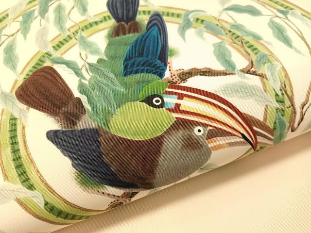 平和屋着物●塩瀬　九寸名古屋帯　作家物　手描き　双鳥丸文　小大丸　金彩　たとう紙付き　正絹　逸品　CABL0372vp