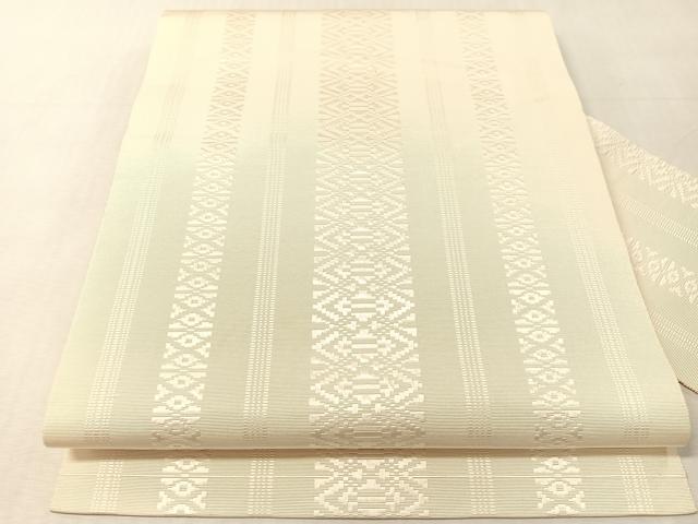 平和屋着物●本場筑前博多織　八寸名古屋帯　献上　胡粉色　正絹　逸品　CABL0375vp