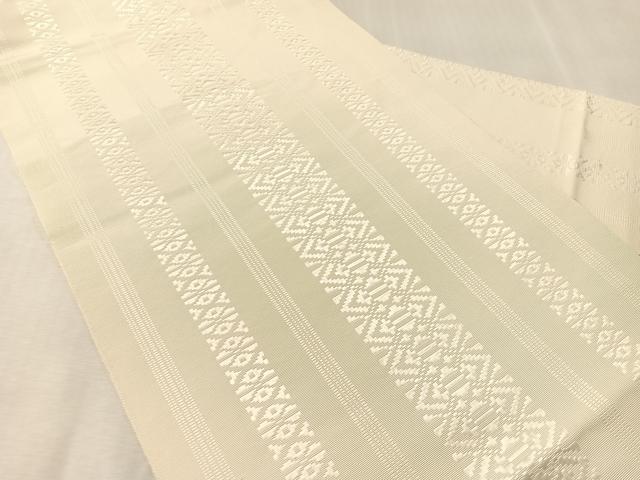 平和屋着物●本場筑前博多織　八寸名古屋帯　献上　胡粉色　正絹　逸品　CABL0375vp