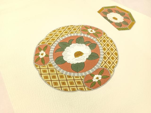 平和屋着物●銀座きしや　九寸名古屋帯　手描き　椿絵皿文　正絹　逸品　CABL0378vp