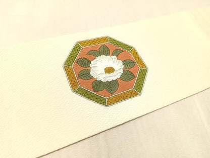 平和屋着物●銀座きしや　九寸名古屋帯　手描き　椿絵皿文　正絹　逸品　CABL0378vp