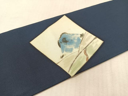 平和屋着物●塩瀬　九寸名古屋帯　手描き　色紙文　正絹　逸品　CABL0386vp