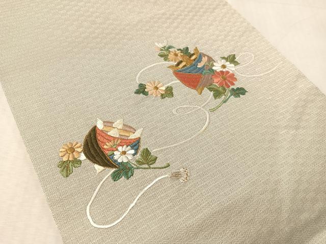 平和屋着物●総刺繍　九寸名古屋帯　成り物　金糸　正絹　逸品　CABL0389vp