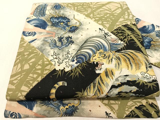 平和屋着物●アンティーク　大正ロマン　全通柄　九寸名古屋帯　刺繍　雲龍　トラ　金糸　正絹　逸品　CABL0393vp