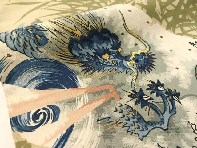 平和屋着物●アンティーク　大正ロマン　全通柄　九寸名古屋帯　刺繍　雲龍　トラ　金糸　正絹　逸品　CABL0393vp