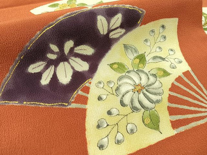 平和屋着物●銀座　志ま亀　九寸名古屋帯　手描き　扇面花文　金彩　鬼しぼ縮緬　正絹　逸品　CABL0394vp