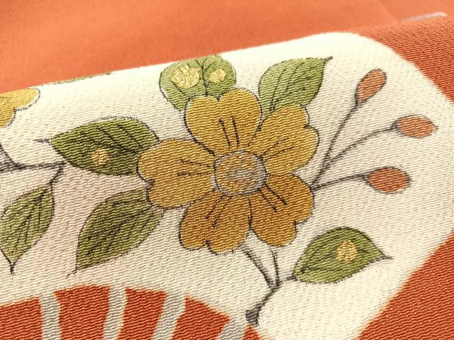 平和屋着物●銀座　志ま亀　九寸名古屋帯　手描き　扇面花文　金彩　鬼しぼ縮緬　正絹　逸品　CABL0394vp