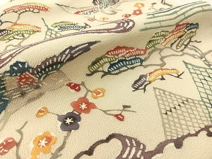 平和屋着物●九寸名古屋帯　紅型　飛鳥花松文　鬼しぼ縮緬　正絹　逸品　CABL0398vp