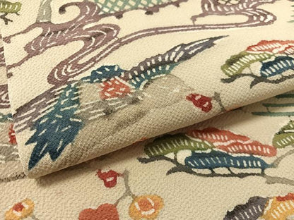平和屋着物●九寸名古屋帯　紅型　飛鳥花松文　鬼しぼ縮緬　正絹　逸品　CABL0398vp