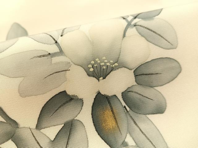 平和屋着物●塩瀬　九寸名古屋帯　作家物　手描き　枝花文　金彩　正絹　逸品　CABL0399vp