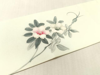 平和屋着物●塩瀬　九寸名古屋帯　作家物　手描き　枝花文　金彩　正絹　逸品　CABL0399vp
