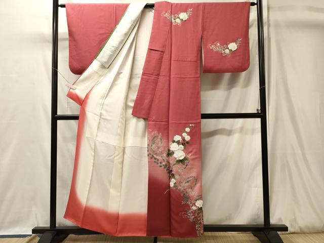 平和屋着物■訪問着　草花文　暈し染め　金銀彩　正絹　逸品　CABL0402oy