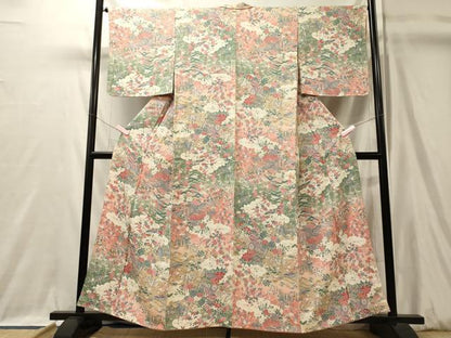 平和屋着物■上質な小紋　御所車草花文　暈し染め　金彩　正絹　逸品　未使用　CABL0407oy