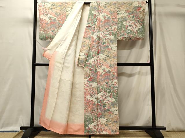 平和屋着物■上質な小紋　御所車草花文　暈し染め　金彩　正絹　逸品　未使用　CABL0407oy