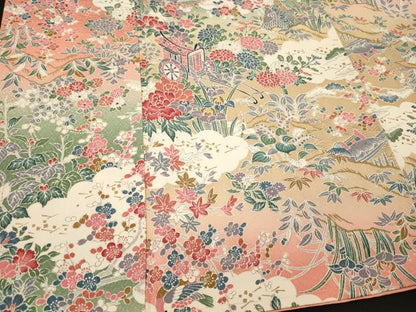 平和屋着物■上質な小紋　御所車草花文　暈し染め　金彩　正絹　逸品　未使用　CABL0407oy