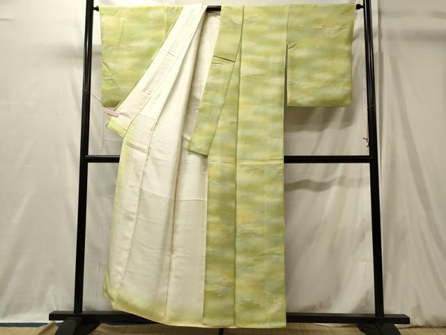 平和屋着物■上質な小紋　扇　暈し染め　銀糸　正絹　逸品　CABL0412oy