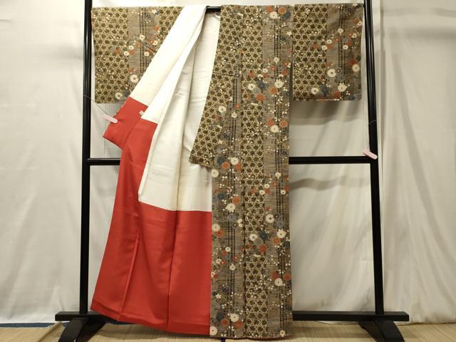 平和屋着物■上質な小紋　籬草花間道　正絹　逸品　未使用　CABL0416oy