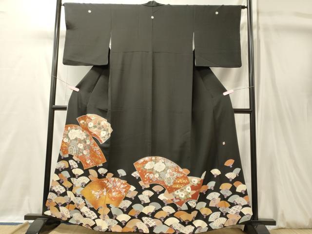 平和屋着物■豪華黒留袖　作家物　刺繍　扇面地紙花文　金彩　正絹　逸品　CABL0423oy