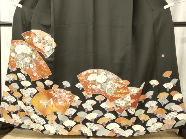 平和屋着物■豪華黒留袖　作家物　刺繍　扇面地紙花文　金彩　正絹　逸品　CABL0423oy