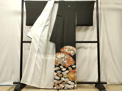 平和屋着物■豪華黒留袖　作家物　刺繍　扇面地紙花文　金彩　正絹　逸品　CABL0423oy
