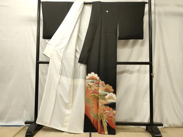 平和屋着物■豪華黒留袖　吉祥笠松花文　金銀彩　正絹　逸品　CABL0424oy