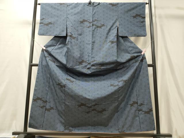 平和屋着物■上質な紬　変わり麻の葉文様　黒地　正絹　逸品　CABL0425oy