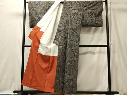 平和屋着物■上質な紬　色紙重ね花唐草文　正絹　逸品　CABL0426oy